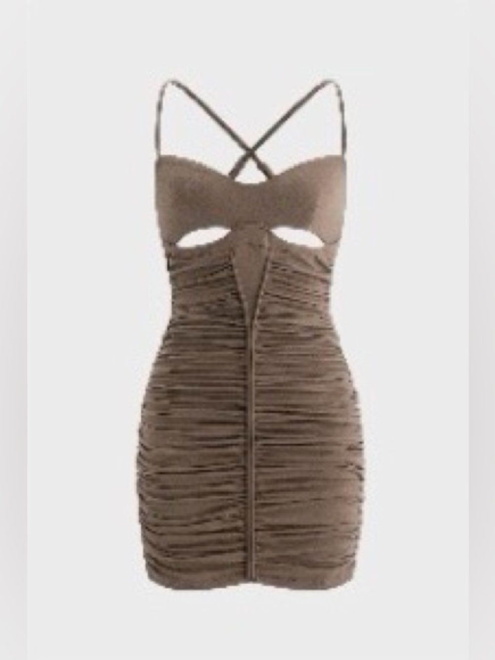 Ruched Cutout Mini Dress with Crisscross Straps - Taupe